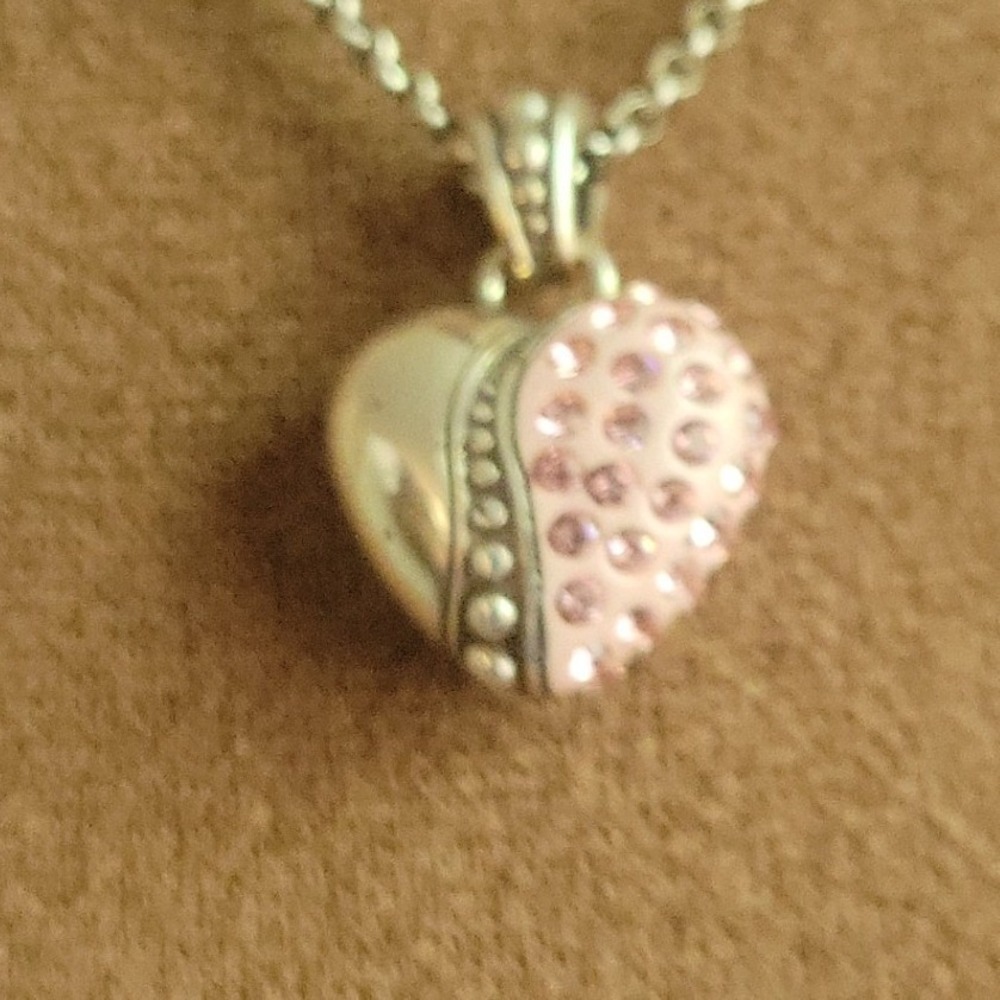 Brighton La Vie En Rose Pendant Necklace Silver Crystal Heart  Necklace  16-18